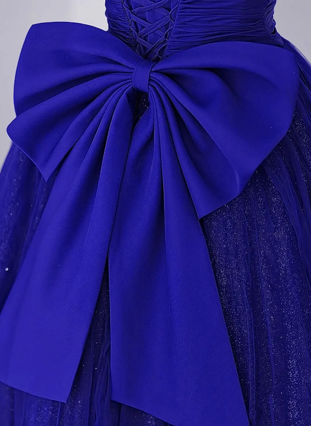 Royal Blue Scoop Tulle Short Sleeves Long Prom Dress, Royal Blue A-line Party Dress