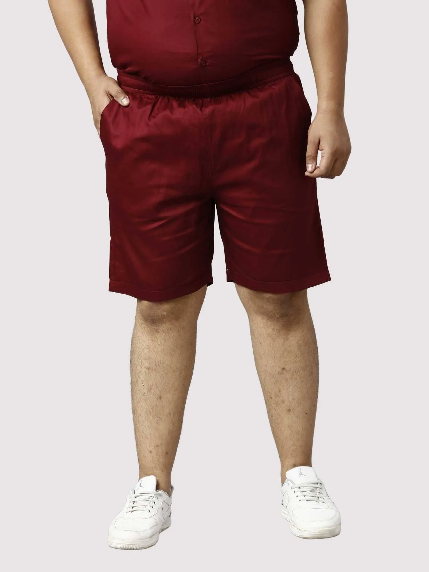 Rustic Solid Red Half Co-ords Set Men's Plus Size