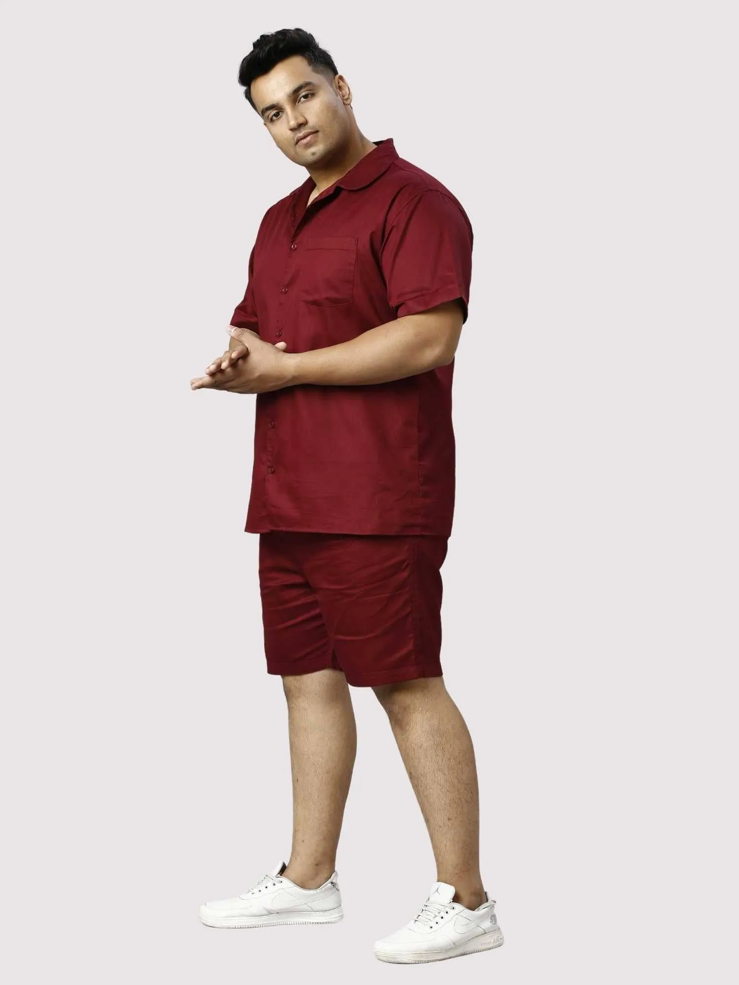 Rustic Solid Red Half Co-ords Set Men's Plus Size