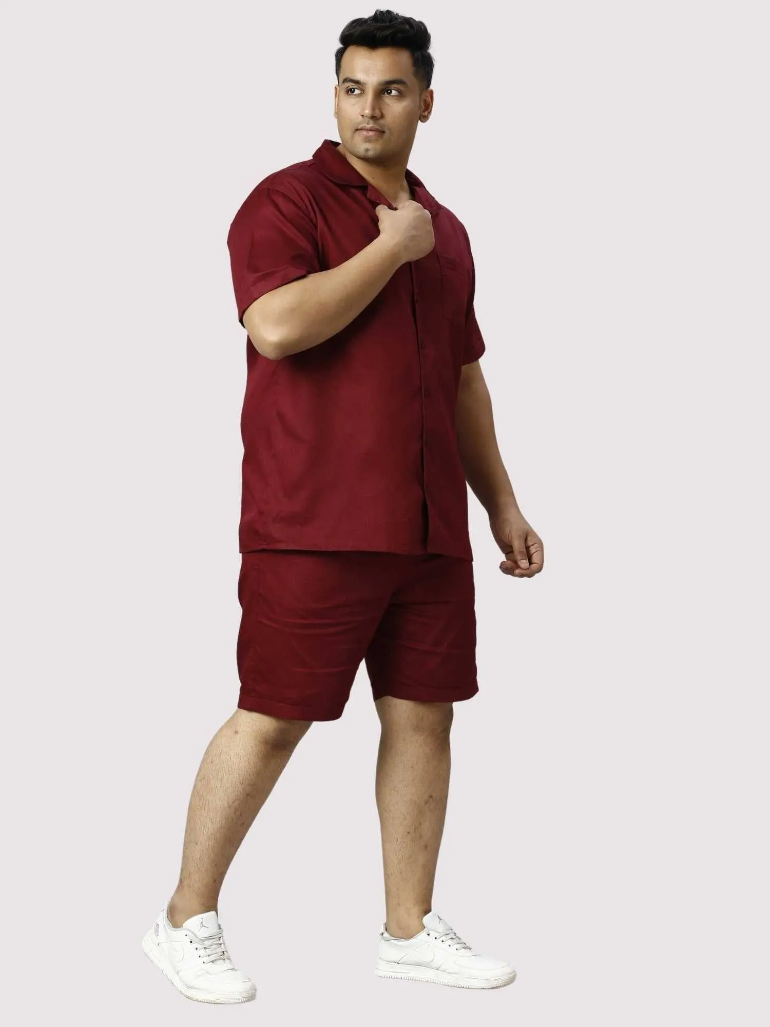 Rustic Solid Red Half Co-ords Set Men's Plus Size