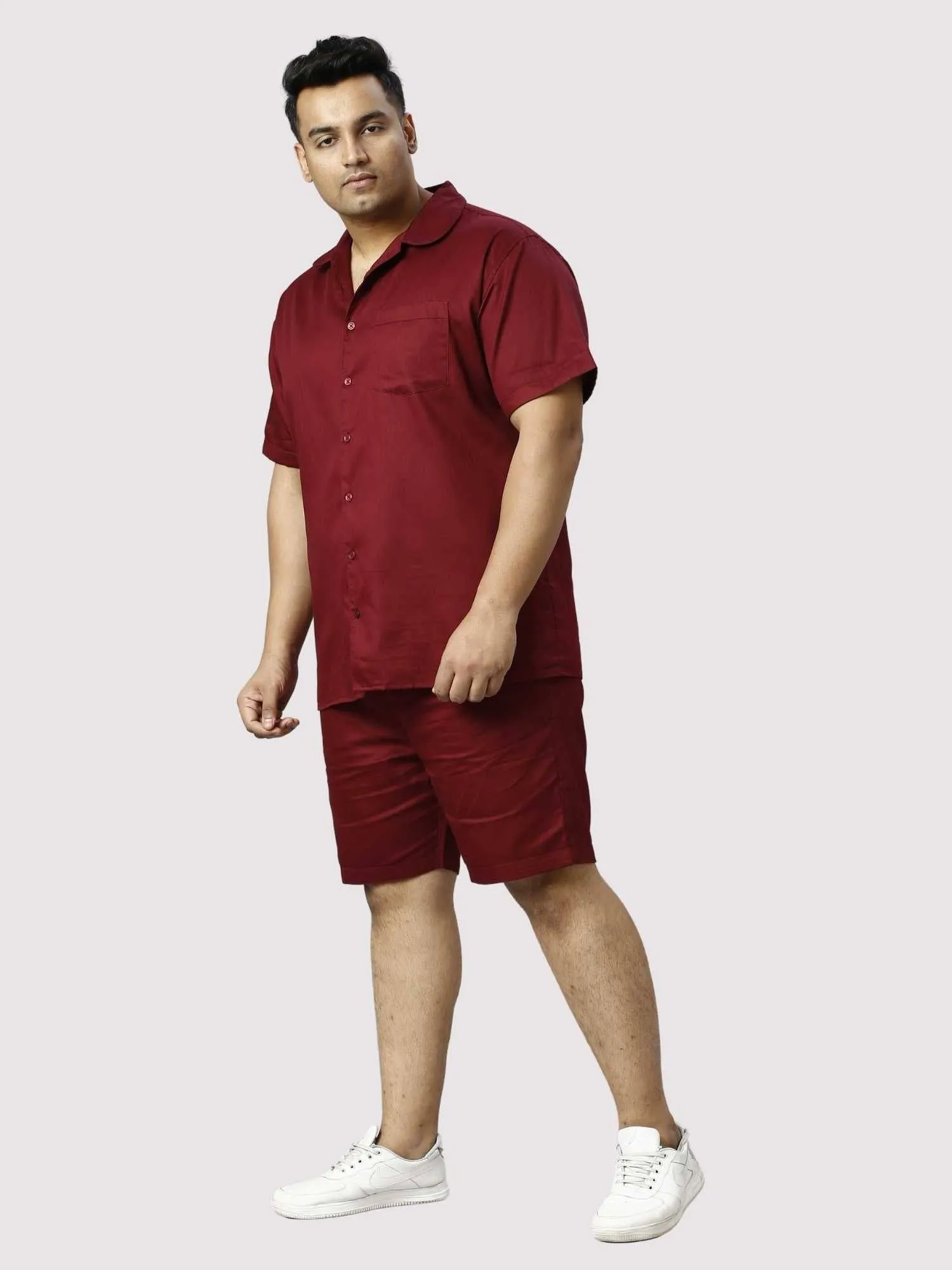 Rustic Solid Red Half Co-ords Set Men's Plus Size