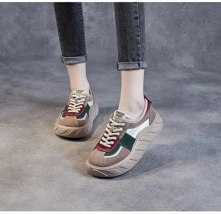 SA353 Leather Women's Sneakers: Mixed Colors Flats Casual Shoes