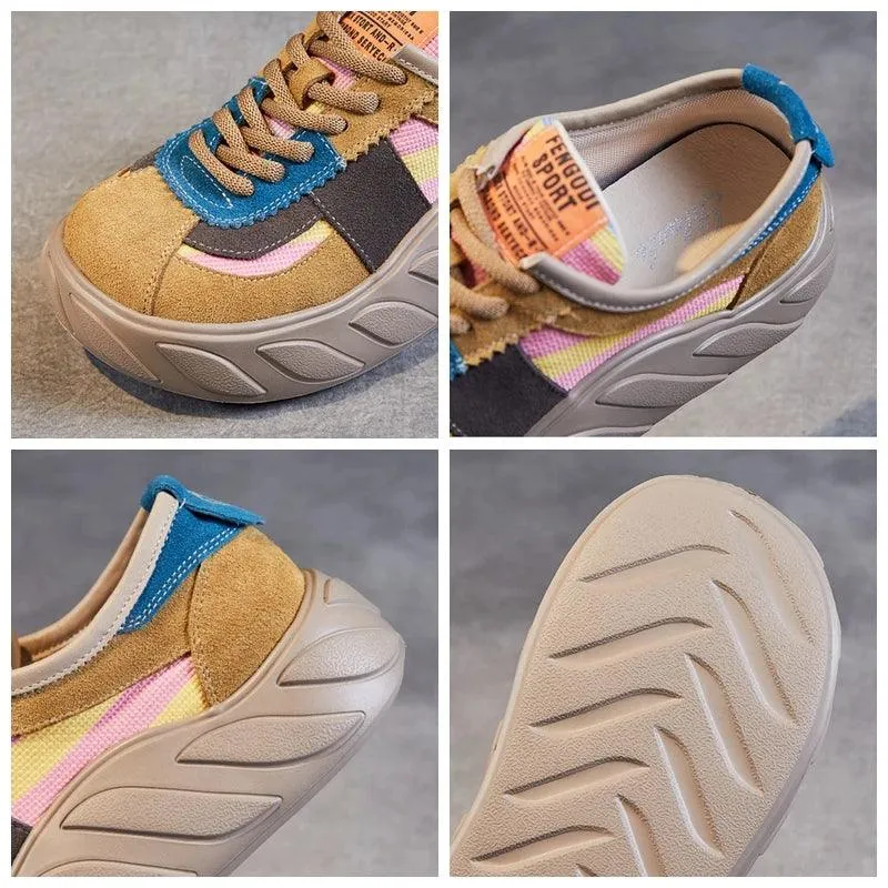 SA353 Leather Women's Sneakers: Mixed Colors Flats Casual Shoes