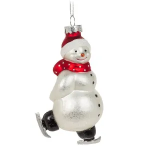 Skating Snowman Glass Ornament