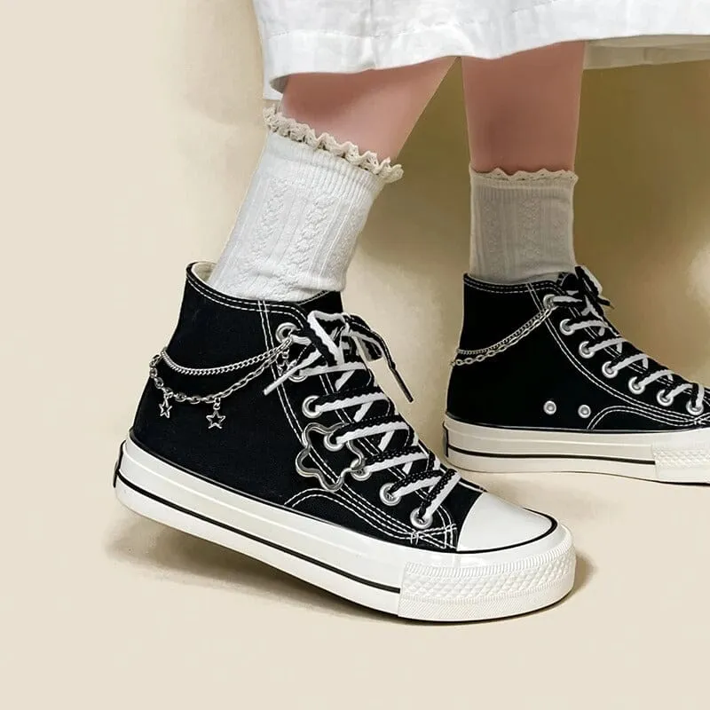 Starry Night Black High Top Canvas Shoes - Unisex