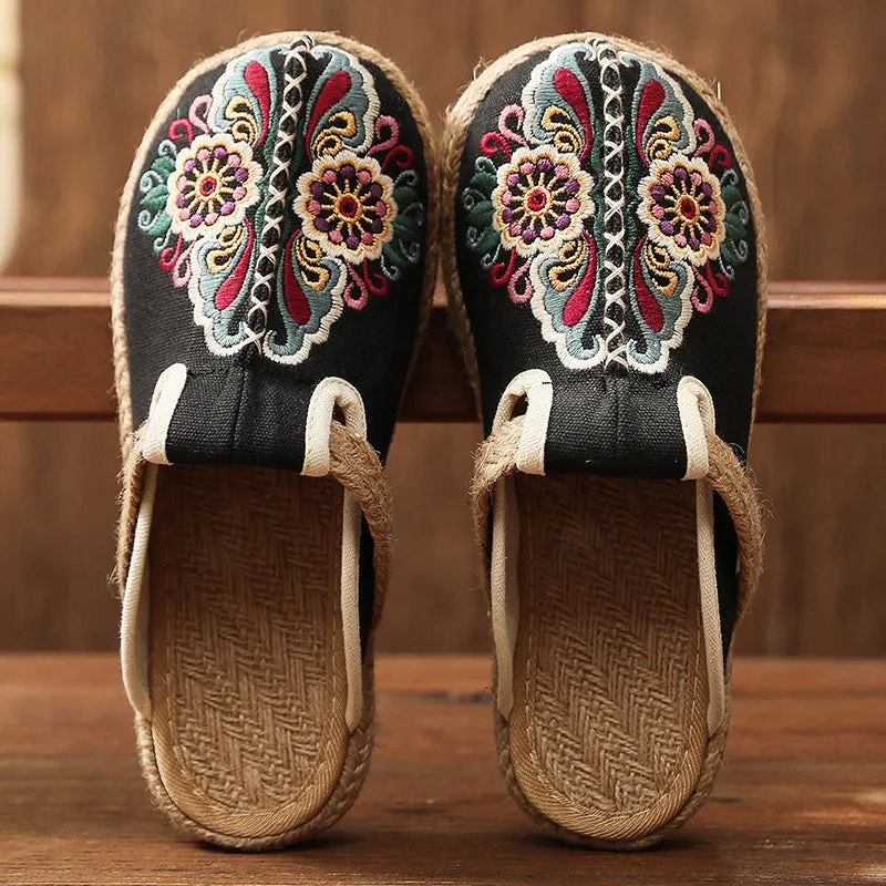 Summer Slippers Hand-woven Flower Embroidered Mules