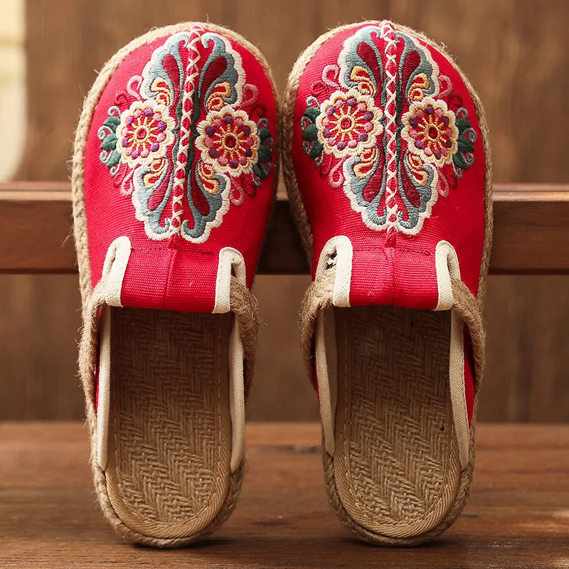 Summer Slippers Hand-woven Flower Embroidered Mules