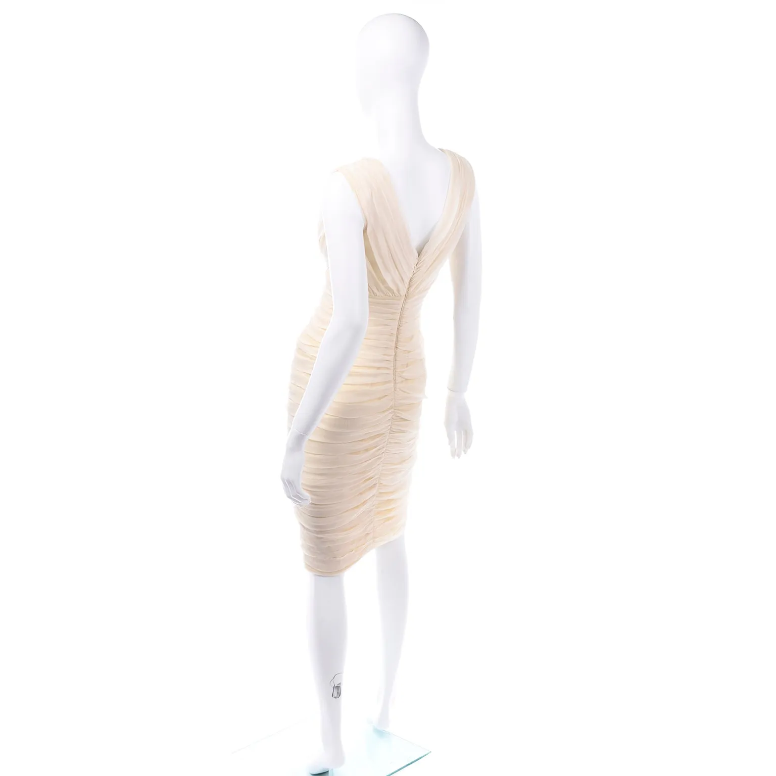 Tadashi Shoji Vintage Cream Silk Ruched Bodycon Dress