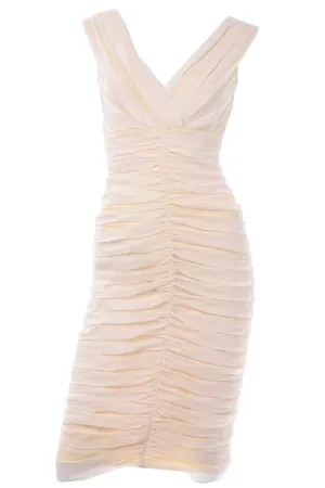 Tadashi Shoji Vintage Cream Silk Ruched Bodycon Dress