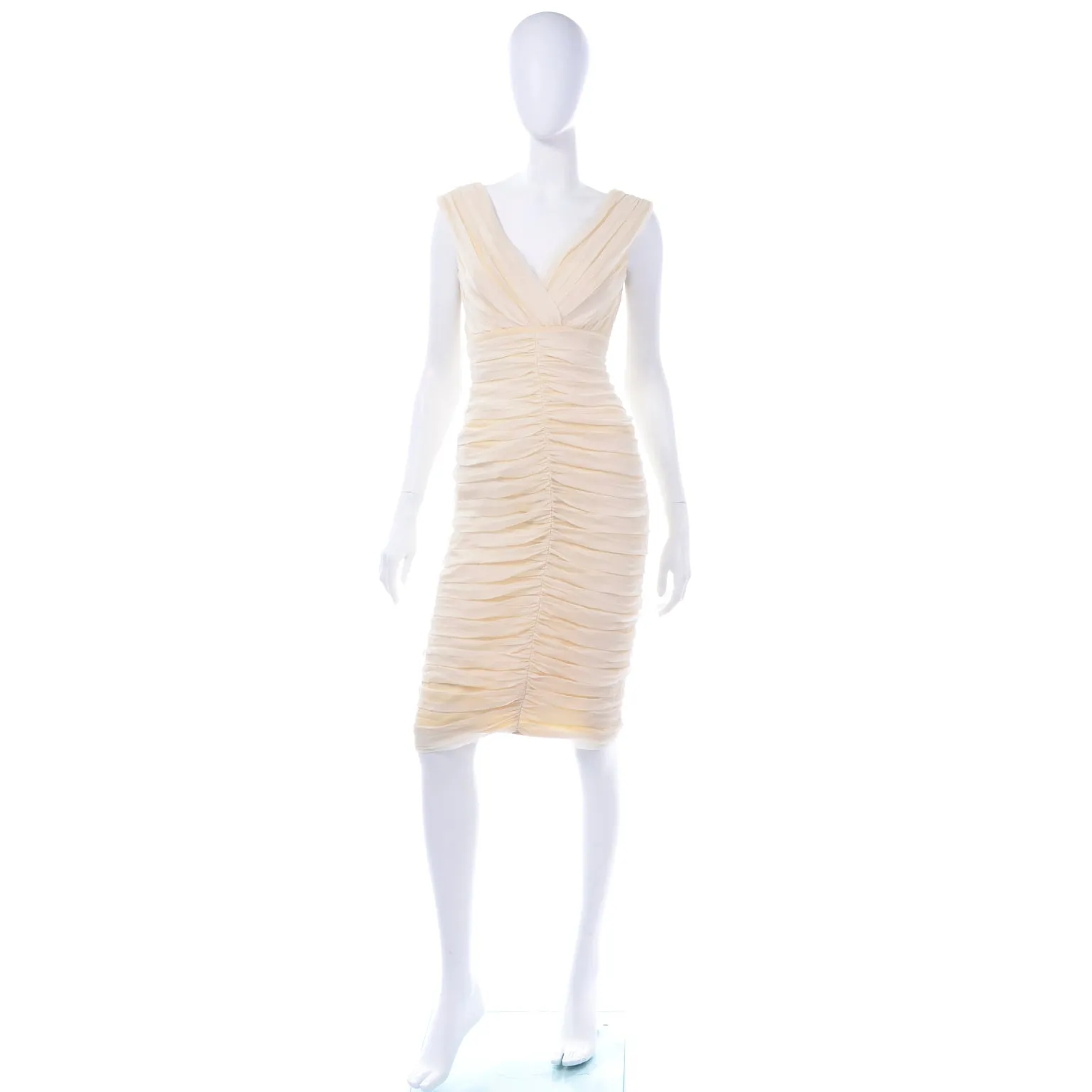 Tadashi Shoji Vintage Cream Silk Ruched Bodycon Dress