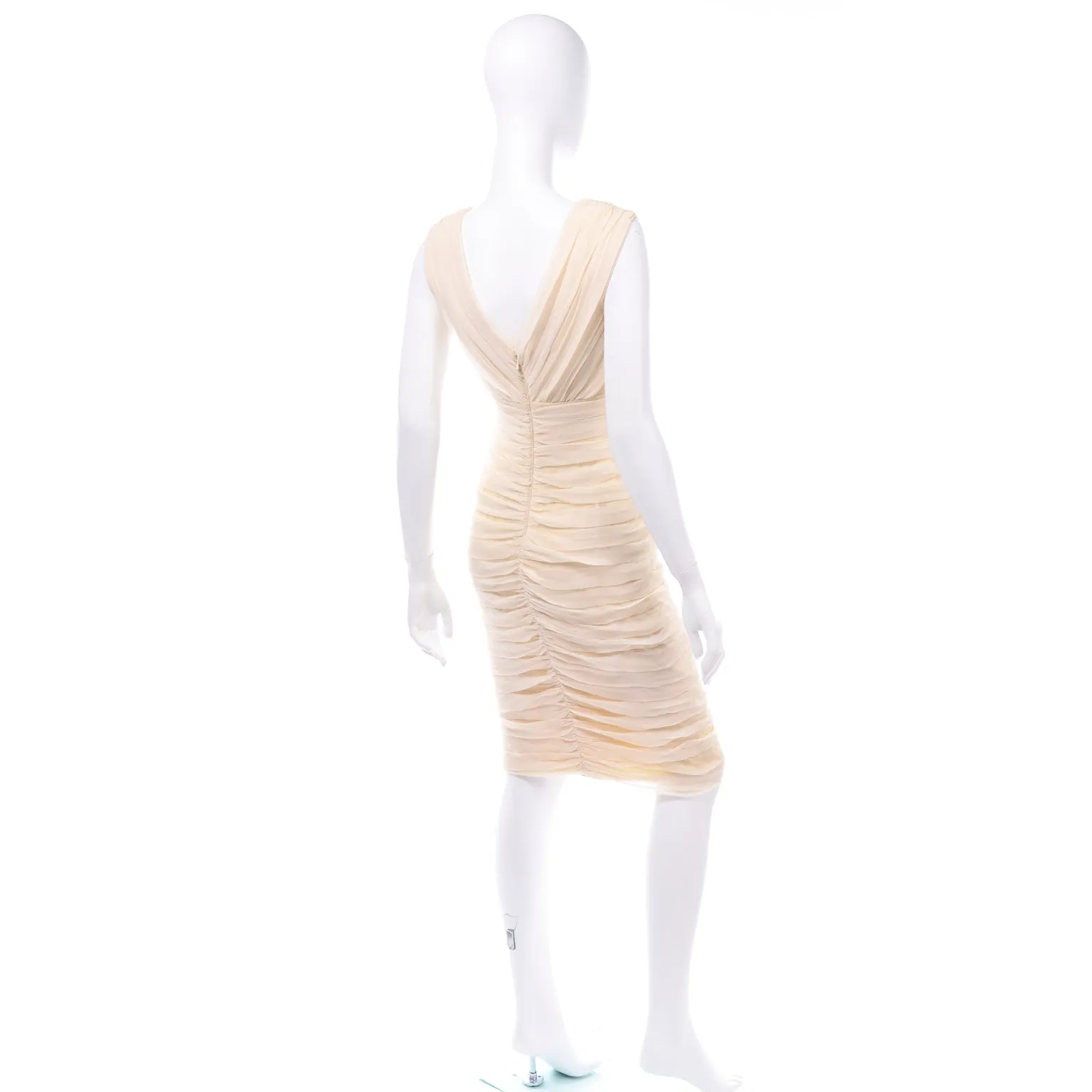 Tadashi Shoji Vintage Cream Silk Ruched Bodycon Dress