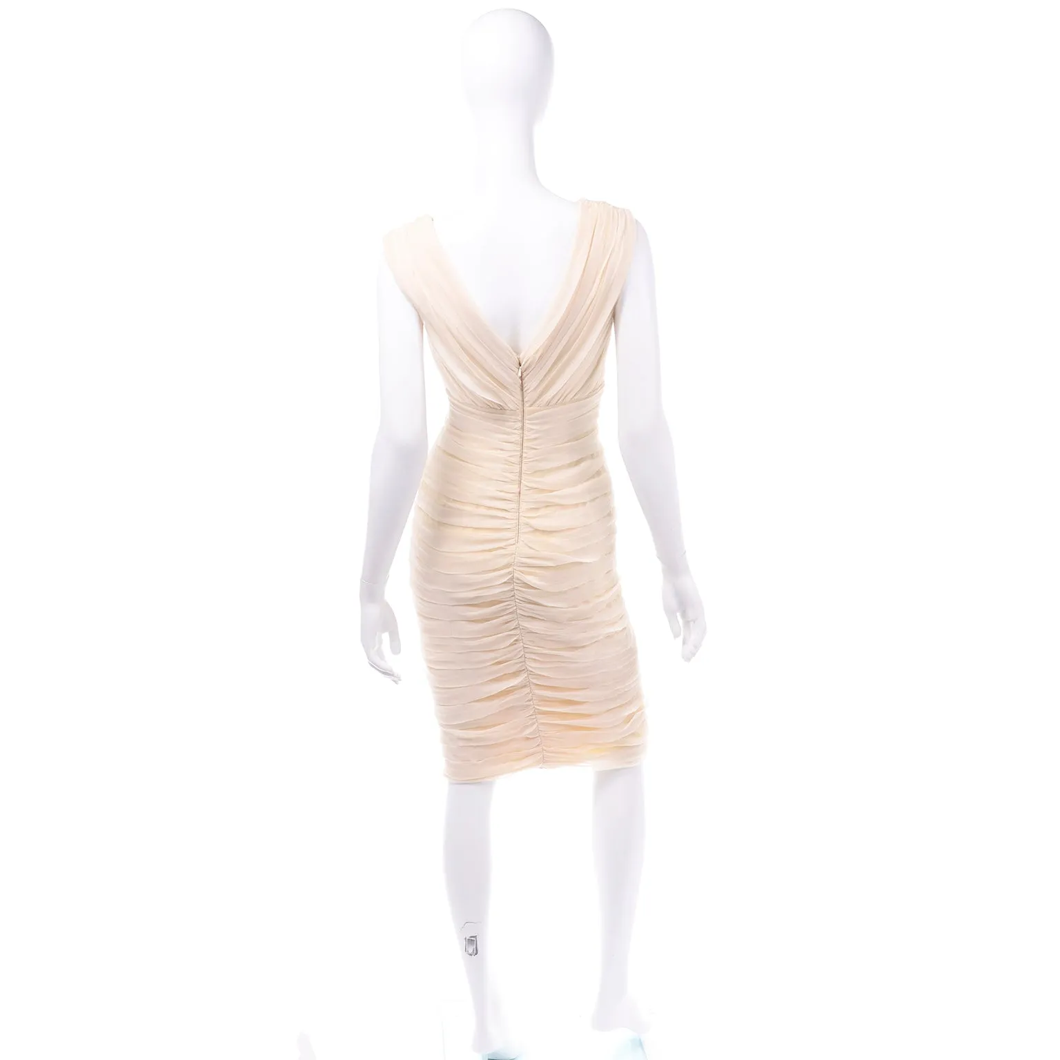 Tadashi Shoji Vintage Cream Silk Ruched Bodycon Dress