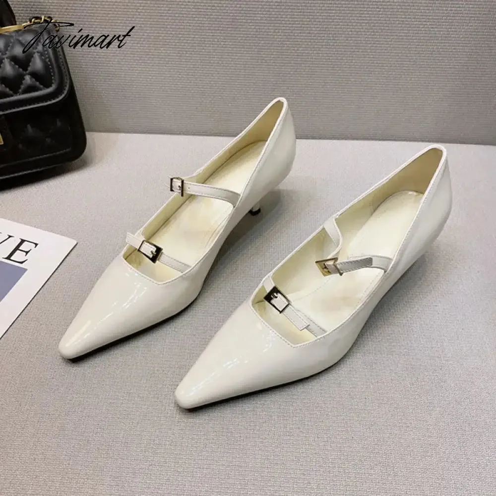 TAVIMART  Spring New Brand Women Dress Pumps Shoes Fashion Pointed Toe Shallow Mary Jane Shoes Thin High Heel Dress Pumps Sandeles