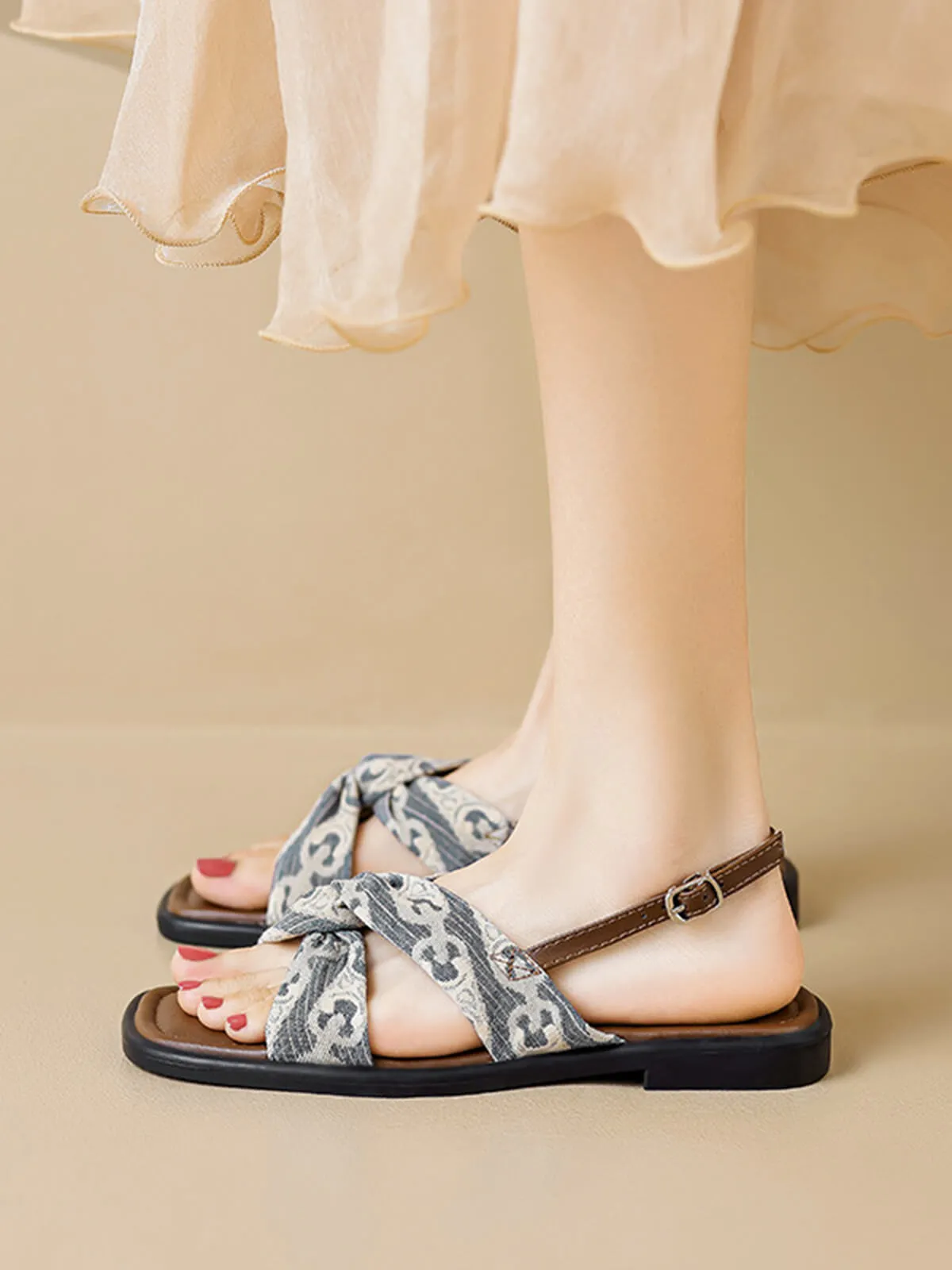 Vintage Artificial Leahter Canvas Sandals