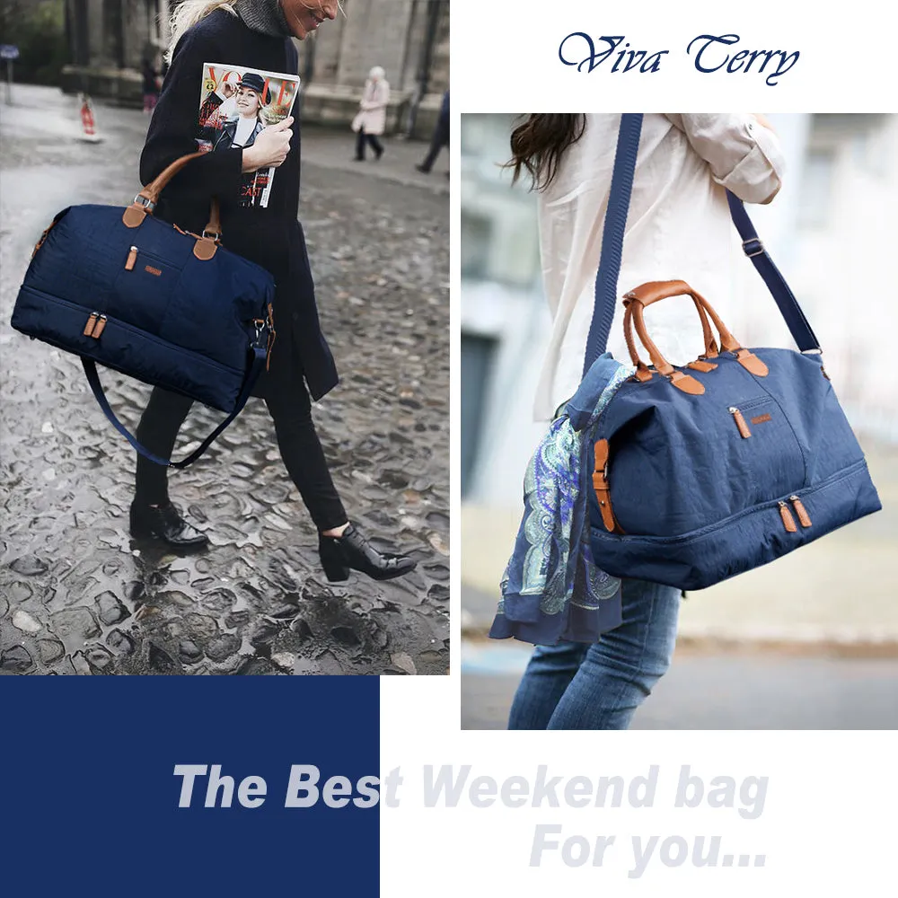 Viva Terry Canvas Waterproof Travel Tote Duffel shoulder handbag Weekend Bag with Shoe Compartment