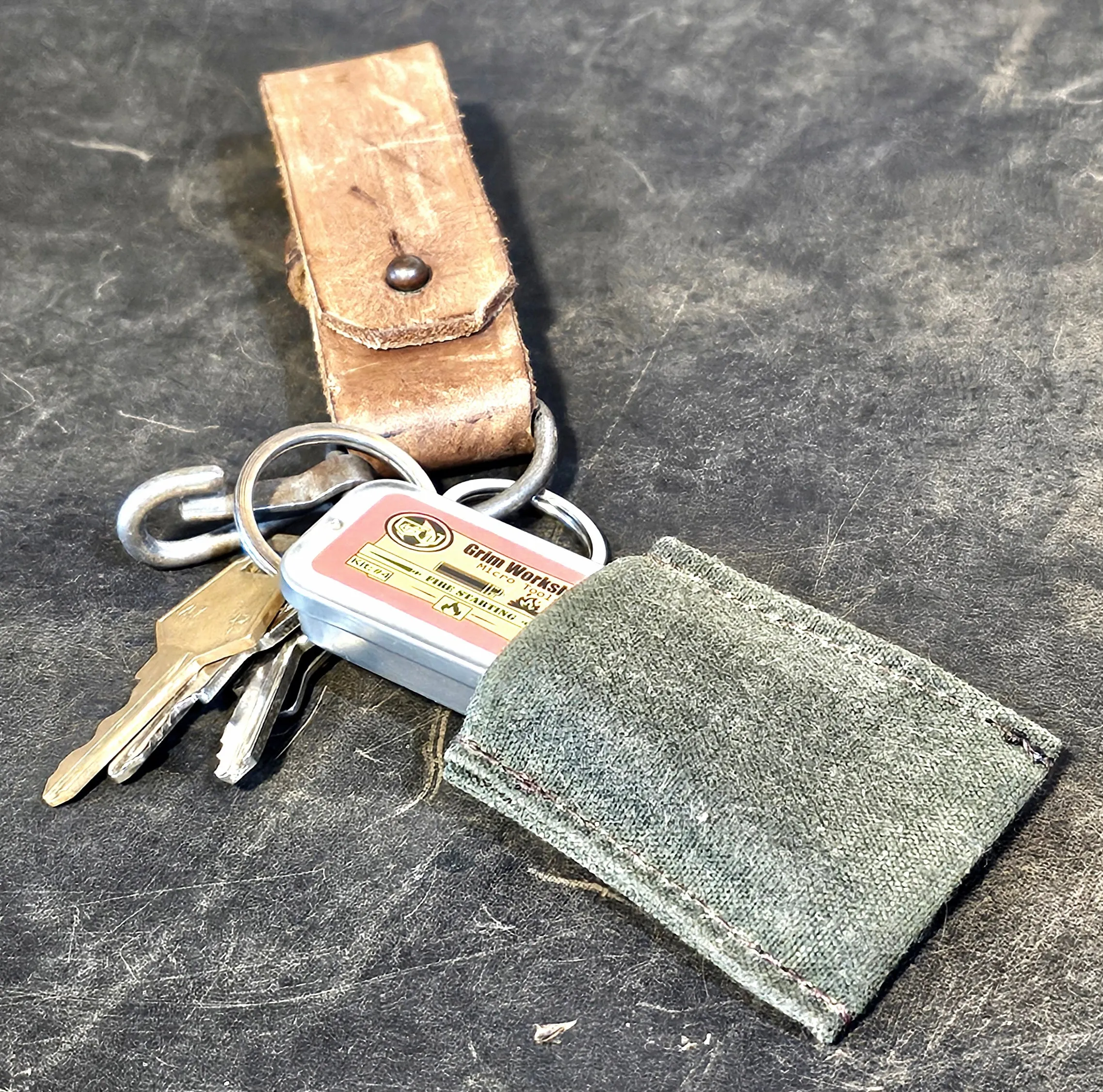 Waxed Canvas Mini EDC Pouch : Small Keychain Pouch for Micro Tool Tins, and Dog Tag Tools