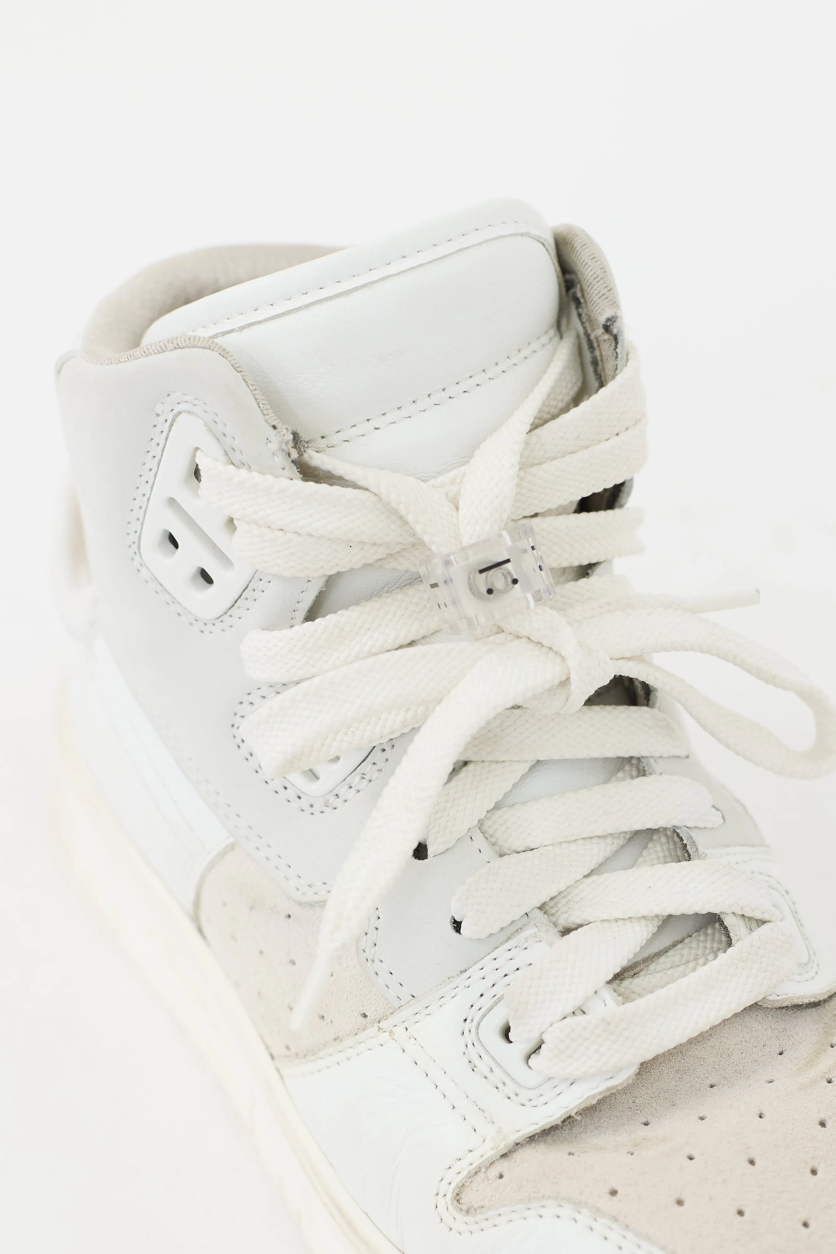 White & Grey Leather & Suede High Top Sneaker