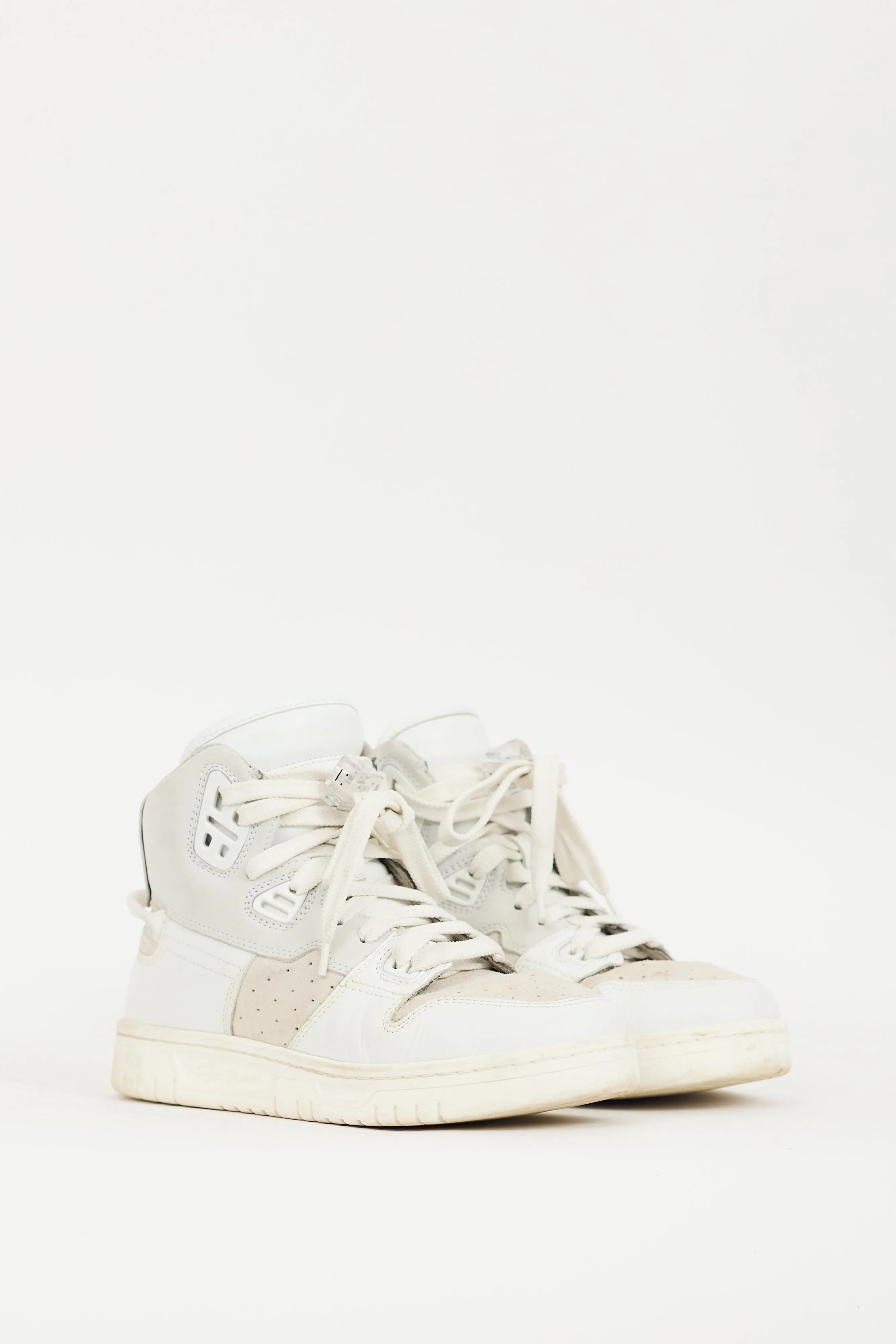 White & Grey Leather & Suede High Top Sneaker