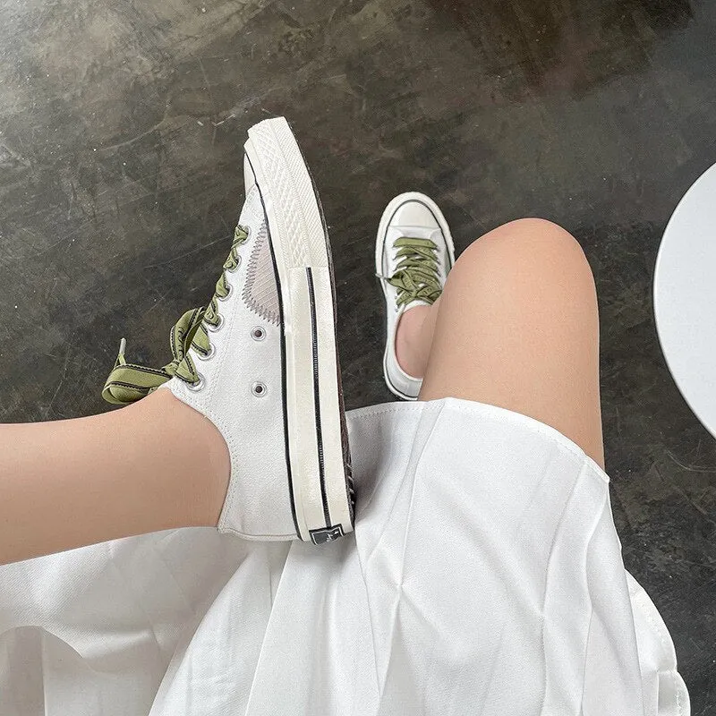 White Sneakers Women   Flat Canvas Shoes Women Sport Running Female Vulcanized Shoes Casual Sneakers Stitching Canvas Shoes