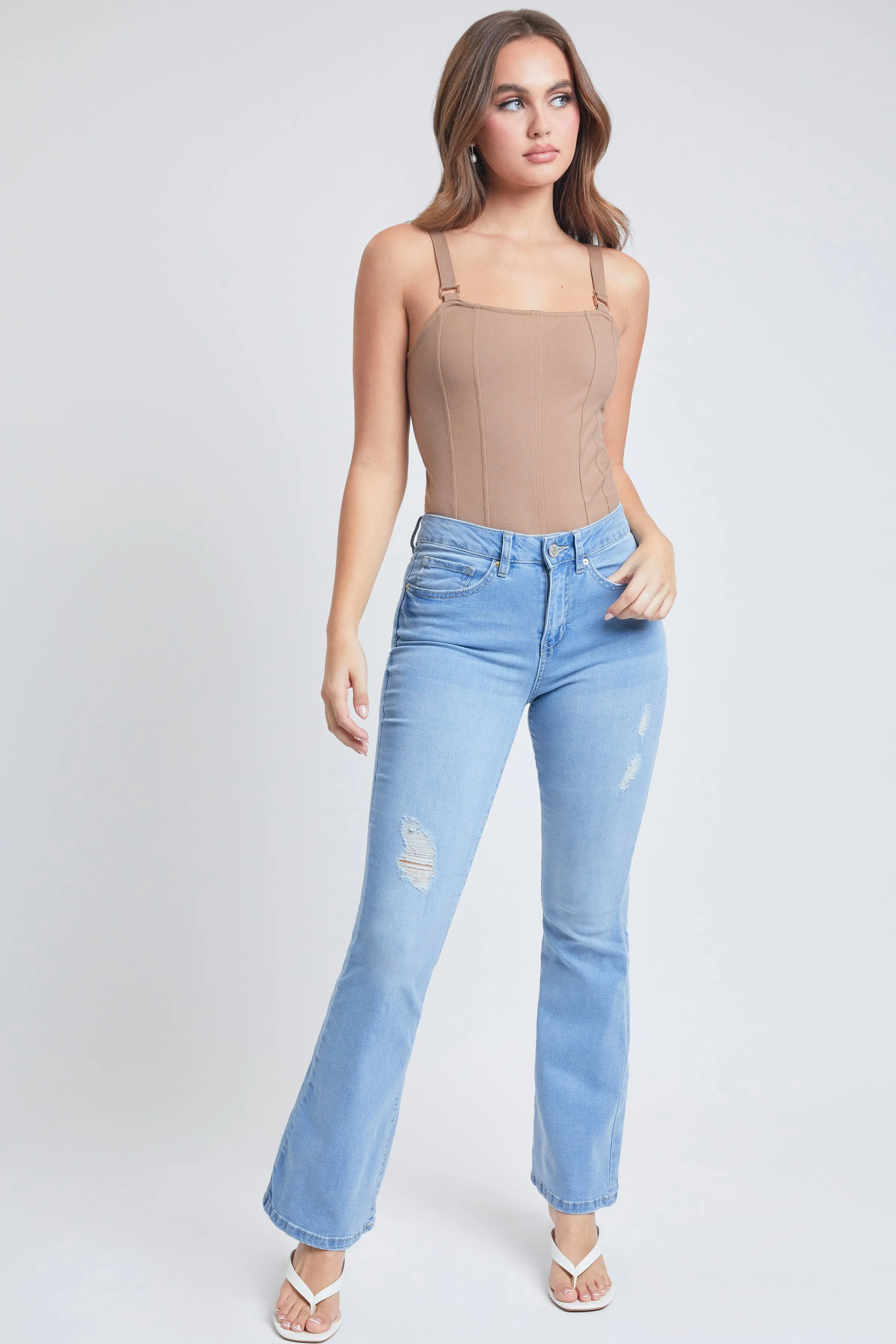 Women's Essential Distressed Flare Jeans-Distressed