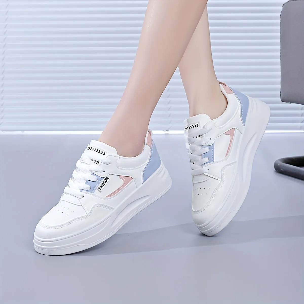 Womens Lightweight Platform Sneakers - Breathable & Comfortable, Low Top Lace Up Design - Stylish Casual Shoes for Everyday Fashion