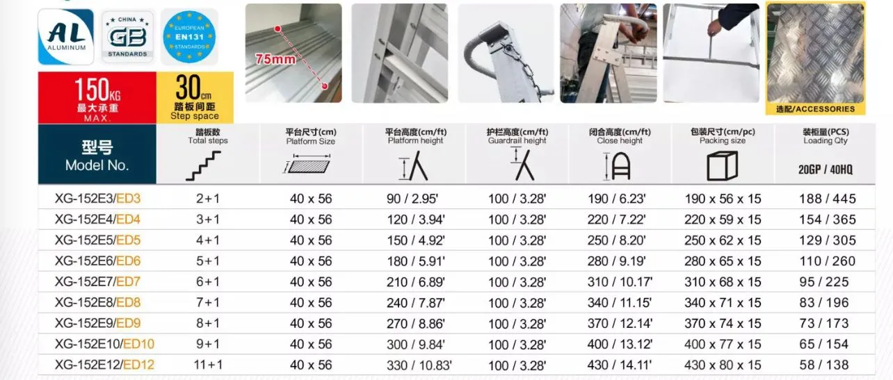 XG Aluminium Platform Ladders Come with Safety Chain | Sizes : 3 Steps to 12 Steps | Model : L-XG152EA